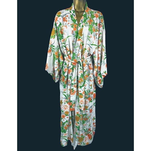 Cheerful Vintage 60s Springtime Daisies Yukata Kimono - up to 44" Hips - Picture 2 of 8